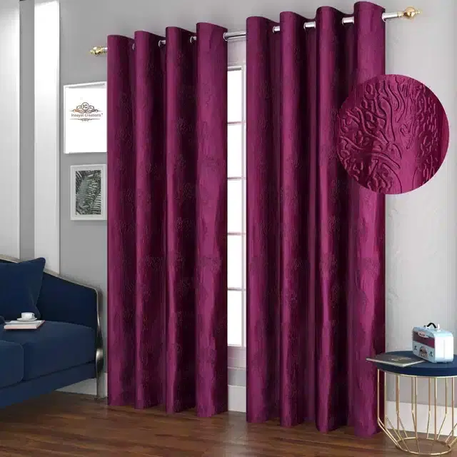 Polyester Printed Door & Window Curtains, Wine, 5 feet