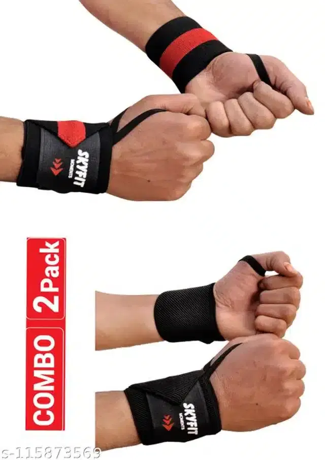 Polyester Wrist Support Band, Red & Black, Set of 2