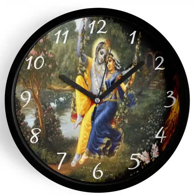 Analog Lord Krishna Wall Clock for Home, Black, 7 Inches