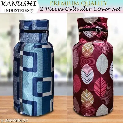 KANUSHI Industries® Designer LPG Gas Cylinder Cover Set of 2Pc (2PCS+CYL-BLUE-BOX+MAROON-LONG-LEVS)