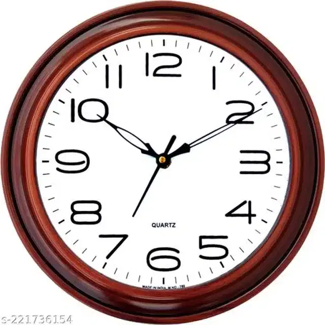 Plastic Analog Wall Clock, Brown & White
