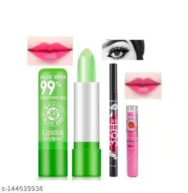 Aloevera Lip Balm with 36H Eyeliner & Pink Lip Balm, Set of 3