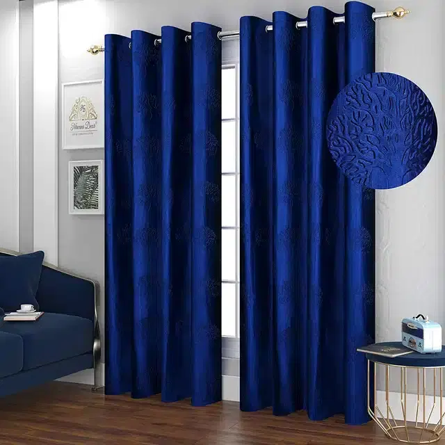 Polyester Printed Door & Window Curtains, Blue, 5 feet