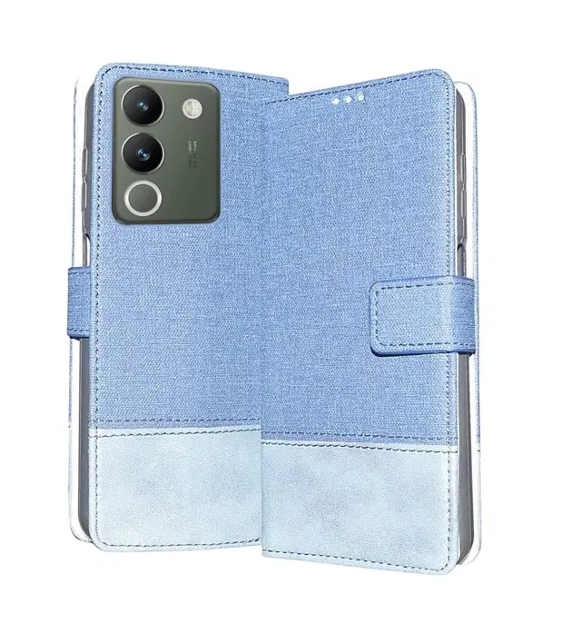 Artificial Leather Mobile Flip Cover for Vivo V2307 / Y200 5G, Blue
