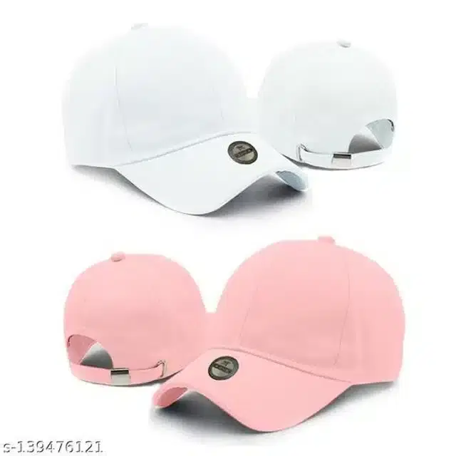 Cotton Cap for Men & Women, Pack of 2 (White & Pink)