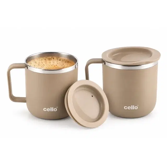 Cello Cozy Sip Mug Set 2 Pc, Brown | Gift Pack | Ready To Gift | Everyday Use