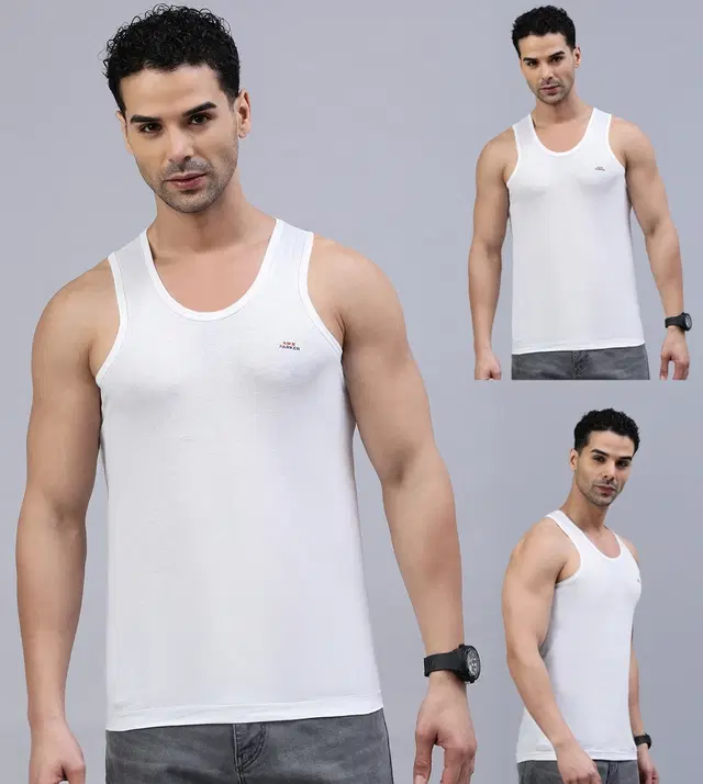Lux Parker Cotton Solid Vest for Men, Pack of 3, White (75 cm)