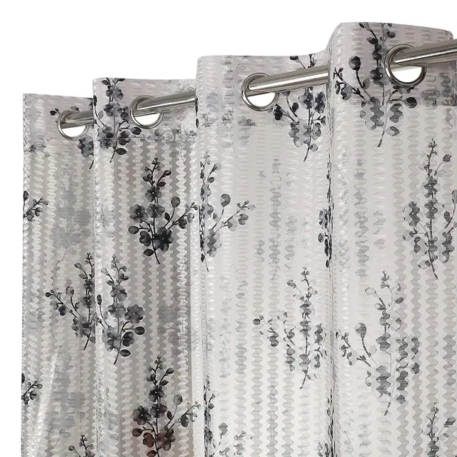 Sheer Floral Branches Printed Grey Door Curtain 7ft Pack of 1