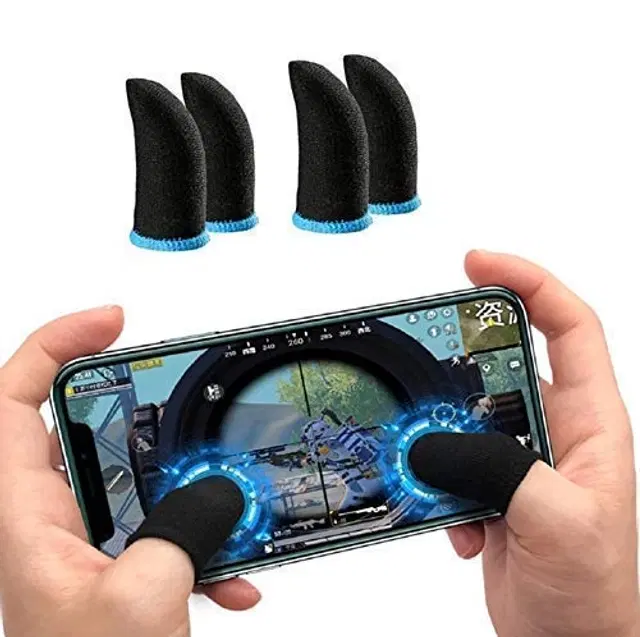 Microfiber Anti-Slip Mobile Gaming Finger Sleeves, Black & Blue, Set of 2