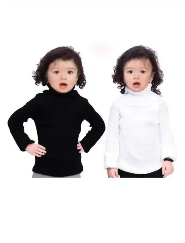 Woolen High Neck Sweater for Kids, Pack of 2 (Black & White, 0-6 Months)
