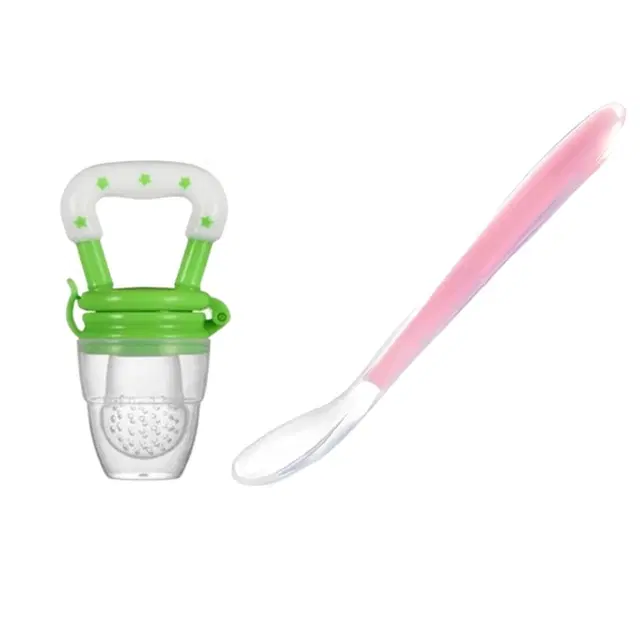 Combo of Silicone Feeding Spoon & Fruit Nibbler for Baby, Multicolor, Set of 2