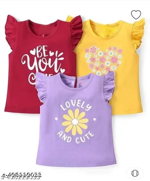 Hosiery Cotton Printed T-Shirt for Kids, Multicolor, Pack of 3 (0-3 Months)