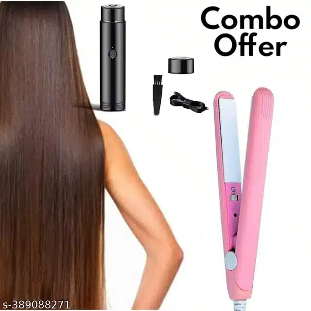 Mini Hair Straightener with Portable Electric Shaver for Men & Women, Multicolor, Set of 2