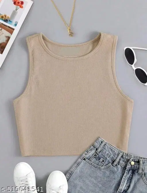 Cotton Blend Solid tops for Women, Beige (XS)