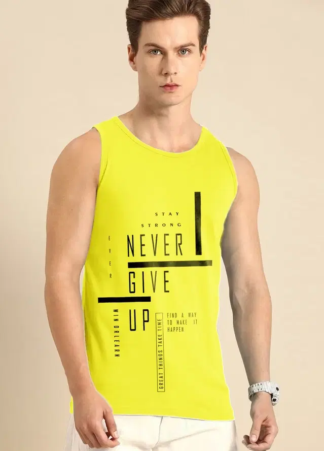 Polyester Printed Vest for Men (Yellow, S)