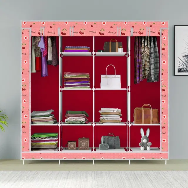 Plastic Printed Collapsible Wardrobe, Red