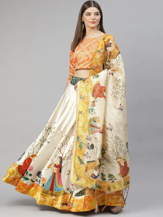 Purimaa Art Silk Semi Stitched Lehenga Choli With Dupatta (Yellow) (P25)