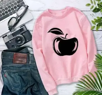 Round Neck Printed Sweatshirt for Women (Peach, M)