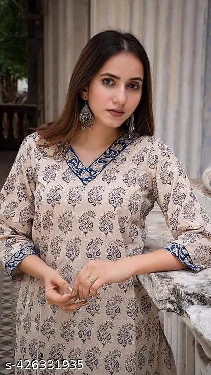 Viscose Rayon Printed Short Kurti for Women, Cream (L)