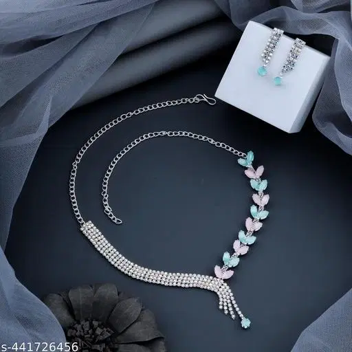 Necklace and Earrings Set for Women (Pink, 1)