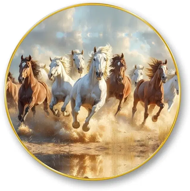 Kc Arts Uv Coated Running Horses Wall Hanging 12x12in