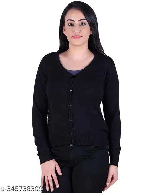 Acrylic Solid Sweater for Women (Black, L)
