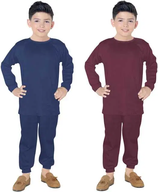 Solid Kids Boy's Thermal Top, Pack of 2 (Brown & Blue, 6-7 Years) (FE-9)