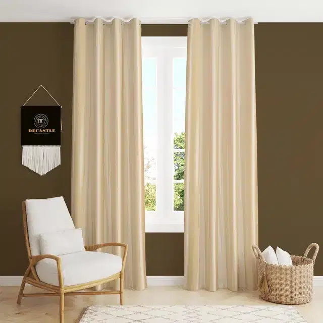 Polyester Curtains for Window & Door, Cream, 5 feet, Pack of 2