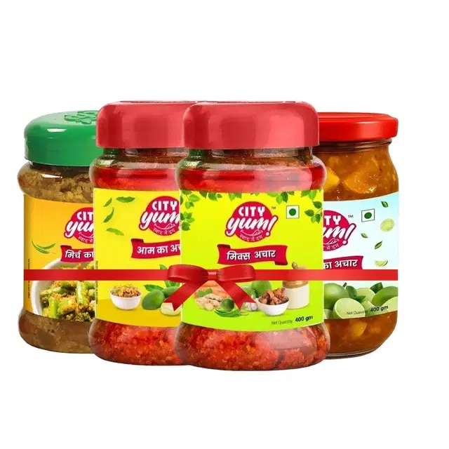 City Yum Achar Combo – Mango, Mixed, Hari Mirch and Nimbu (4X400 g)