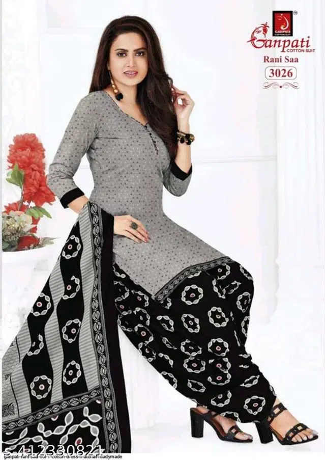 Crepe Printed Unstitched Suits Fabrics for Women (Black & Grey, 2.25 m)