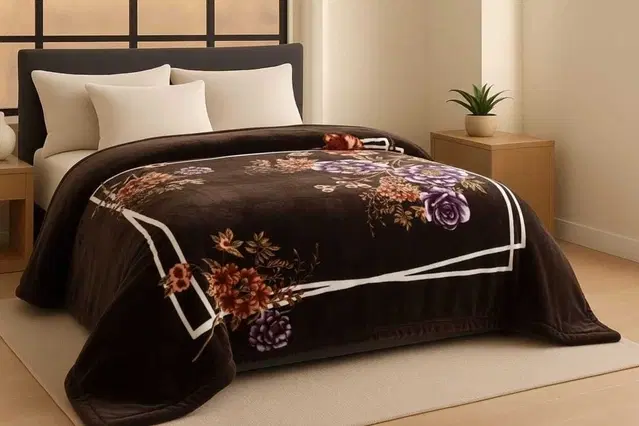 Wool Printed Blanket, Brown (90x80 inch)