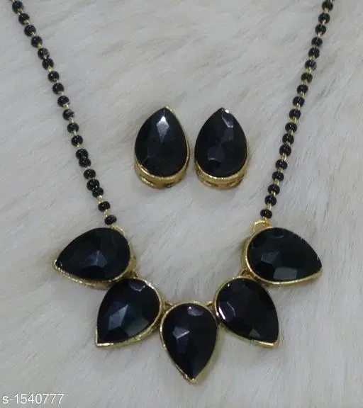 Alloy Mangalsutra With Earring for Women, Black