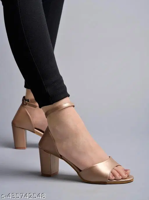 Solid Block Heels for Kids (Gold, 14-15 Years)