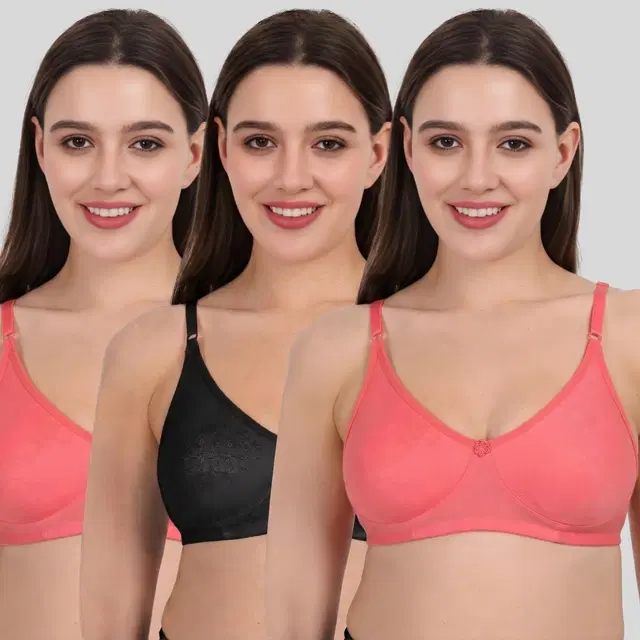 Cotton Bra for Women, Multicolour, Pack of 3 (28B)
