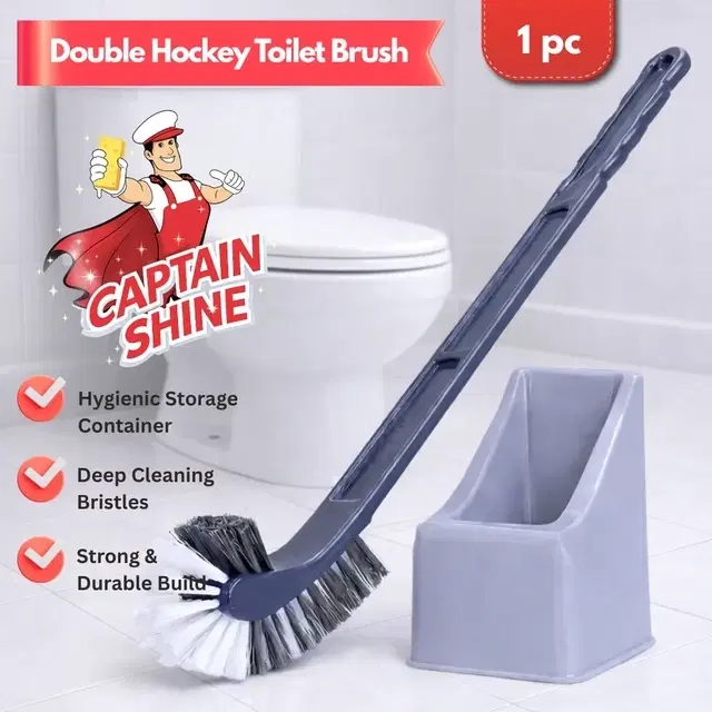 Captain Shine Double Hockey Plastic, 20" Toilet Brush with Container