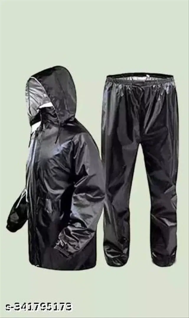 Polyester Rain Coat for Men, Black, M