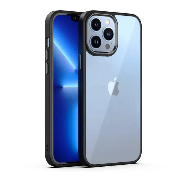 Polycarbonate Transparent Hybrid Hard Bumper Mobile Back Cover for Apple iPhone 13 Pro Max, Black