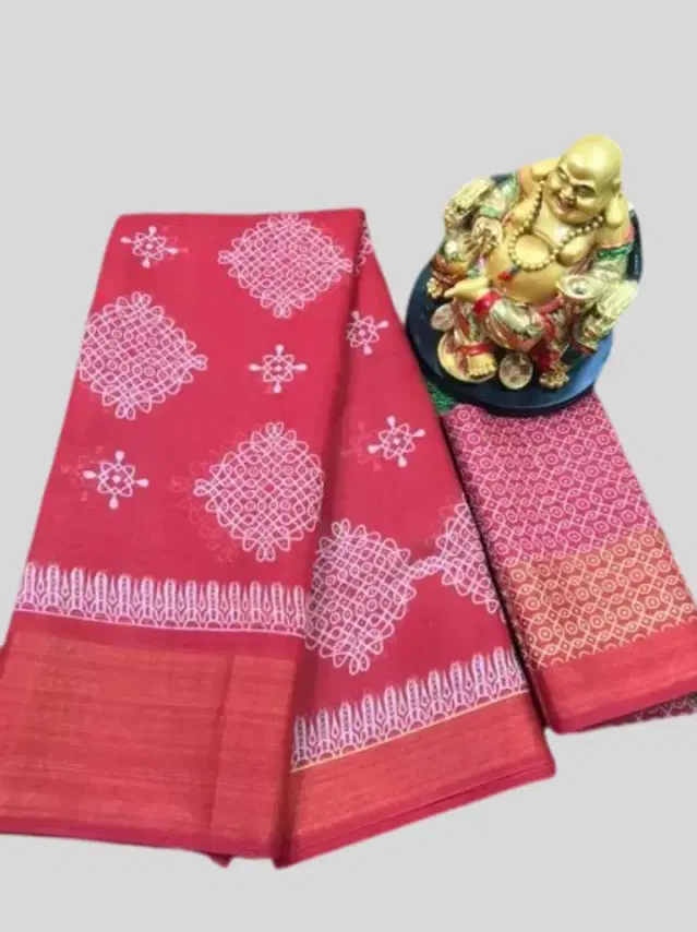 Cotton Printed Saree for Women (Pink, 6 m)
