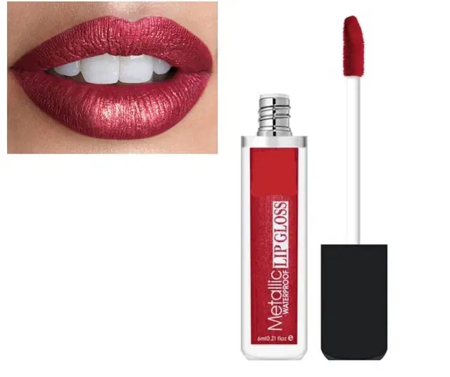 Metallic Waterproof Lip Gloss, Red, 6 ml