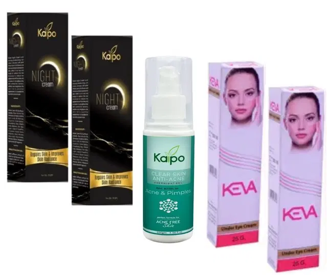 Combo of 2 Pcs Kaipo Night Cream, 50 g, 2 Pcs Kaipo Under Eye Cream, 25 g & Kaipo Clear Skin Anti-Acne Overnight Gel, 100 g, Set of 3
