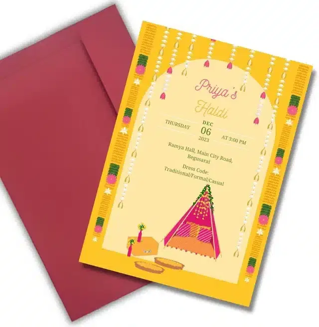 Haldi Ceremony Greetings with Envelope, Multicolor