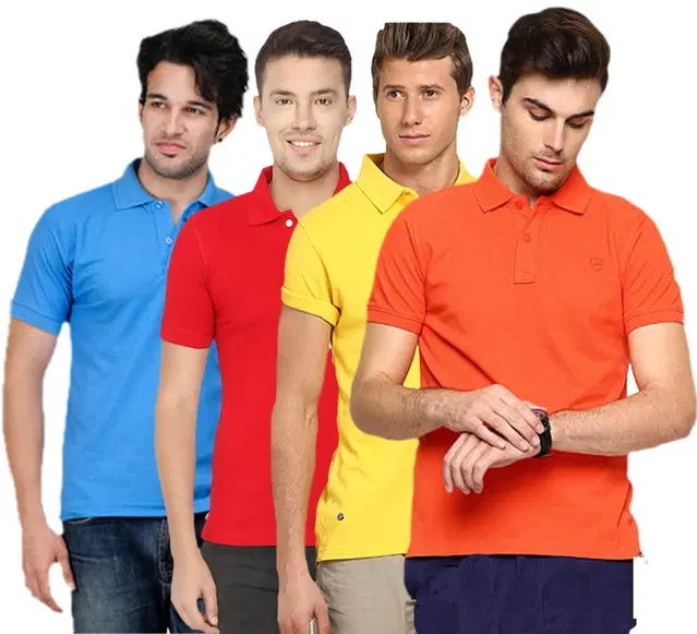 Polo Solid T-shirt Pack of 4 for Men (Multicolor, M)