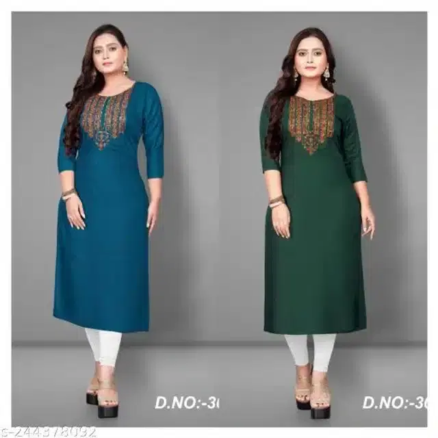 Rayon Solid Kurti for Women, Pack of 2 (Blue & Green, XXL)
