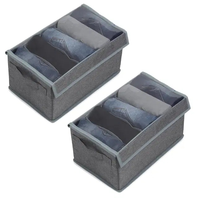 TerraHome x Double-R Clothes Drawer Organizer for Jeans, Wardrobe Clothes Almirah Organizer for Clothes, Cloth Storage Box Organiser for Jeans, Sweater, Dress, T-shirts Oxford Grey)