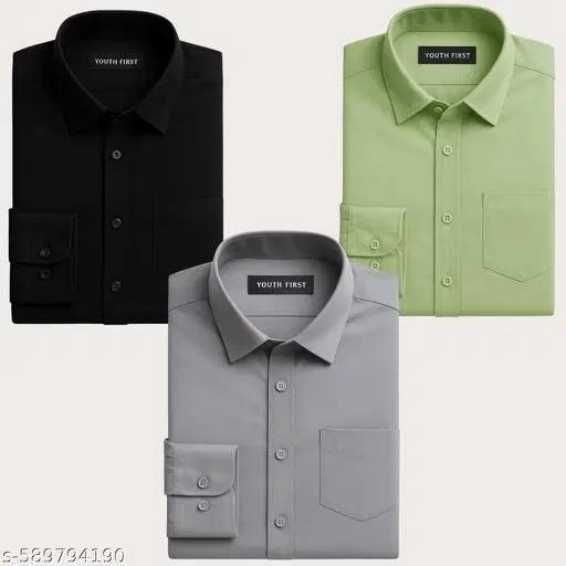 Cotton Blend Solid Shirt for Men, Multicolor, Pack of 3 (L)