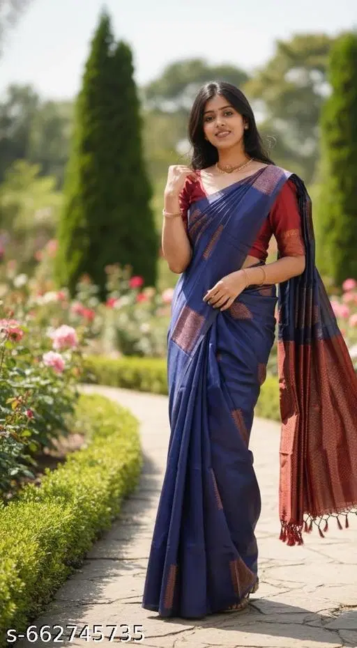 Banarasi Silk Saree for Women (Blue, Free Size)