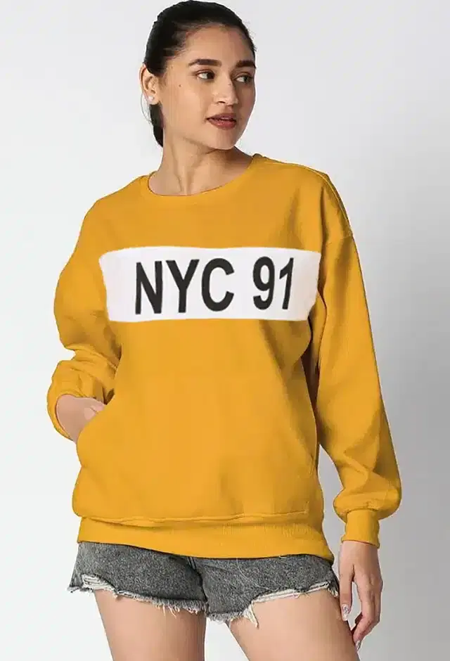 Full Sleeves Printed Sweatshirt for Women (Mustard, M)