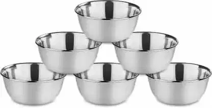 Classic Essentials Vinod Stainless Steel Vegetable Bowl, Silver, Pack of 6, SNB 1706-6