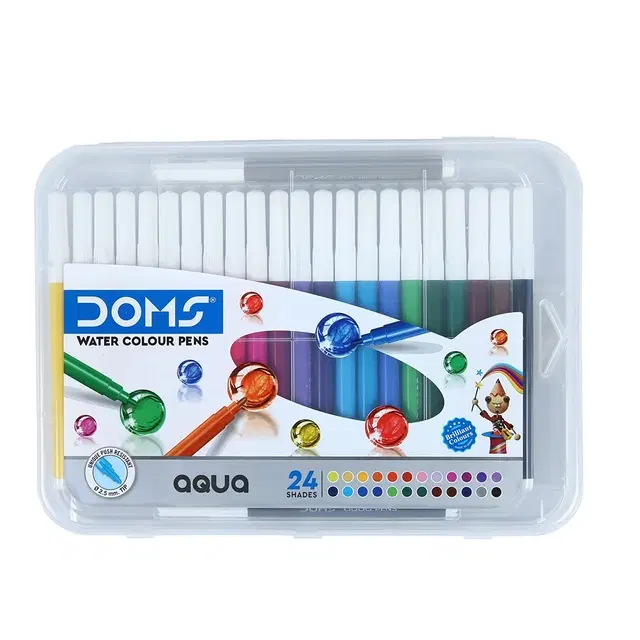 DOMS Aqua 24 Shades Watercolor Unique Push Resistant Soft Nib Sketch Pens, Set of 1, Multicolor