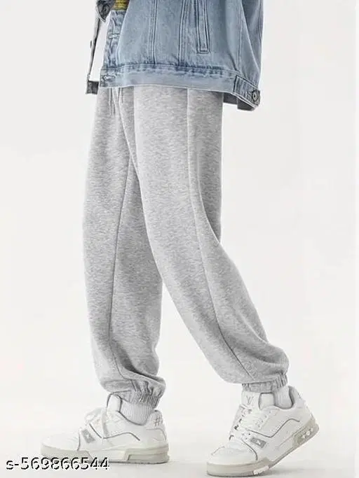 Cotton Blend Solid Trackpant for Men, Grey (S)